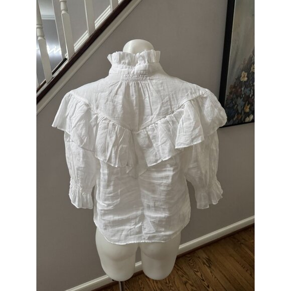 FRAME Ruffle Flounce High Neck Button Top Blouse White Size XS - Picture 4 of 5